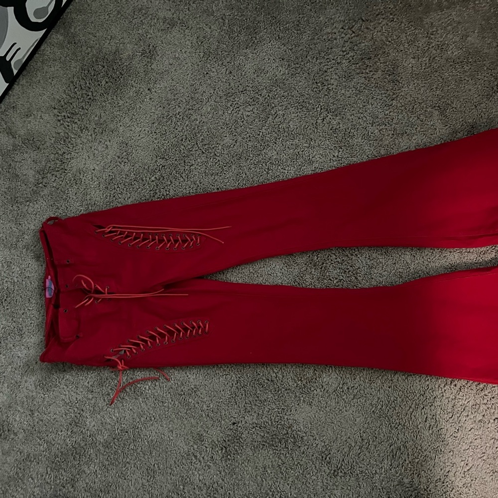 Lace-Up Red Women's Flare Pants